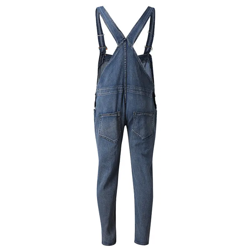 New Men Summer Autumn Fashion Overall Casual Jumpsuit Jeans Wash Broken Pocket Trousers Suspender Pants Brief Joggers Pant #4R06 (10)