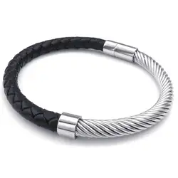 Mytl-Jewelry Для мужчин браслет, классический браслет, кожа натуральная кожа Нержавеющая сталь, черный, серебристый цвет