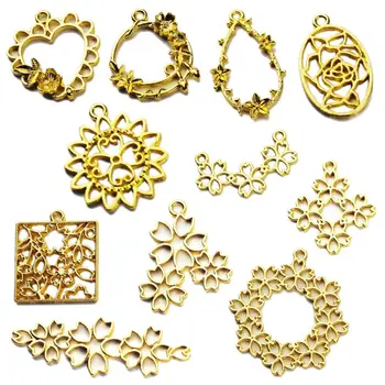 

11Pcs Metal Frame Waterdrop Heart Flower Pendant Bezel Setting Cabochon UV Resin Charm Jewelry Making Casting Craft DIY