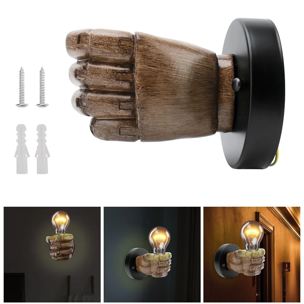 

BORUIT Vintage Resin Fist Wall Lamp Corridor Light Living Room Lighting 90V-260V Retro E27 Edison bulb Aisle Light For Bedroom