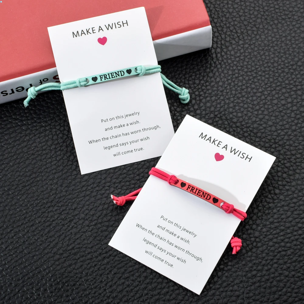 

Make a Wish Card Charms Bracelet Couple Braided Adjustable Elastic Rope Chain Handmade Bracelets for Women Best Friend Jewelry