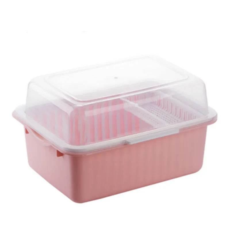 A large pink Multi-функция бытовой с крышкой сушилка кухонная посуда большой емкости пластиковые коробка для хранения столовой посуды ZP3141909 - Цвет: A large pink