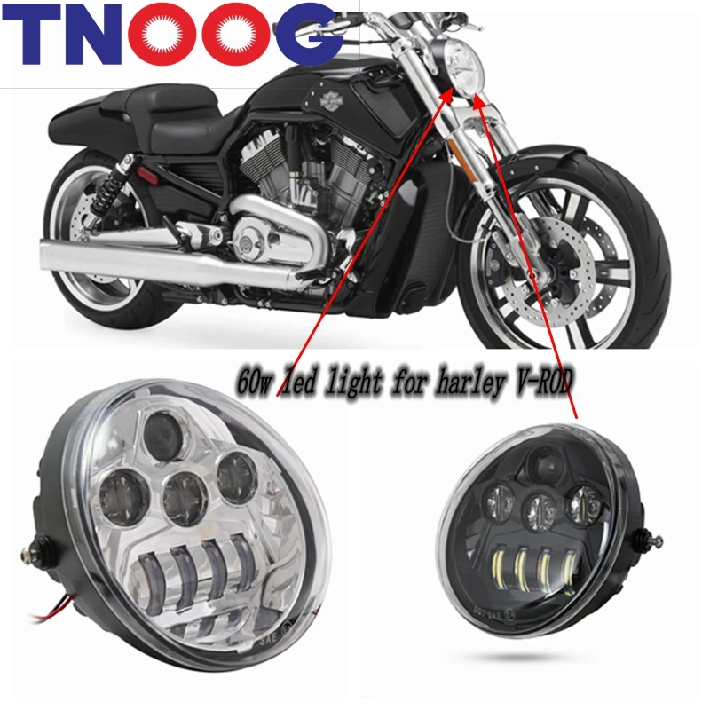 

TNOOG black/ silver Motorcycle Aluminum led Headlight For Harley V Rod VROD VRSCA VRSC Headlight high-low beam DOT E9 SIGN