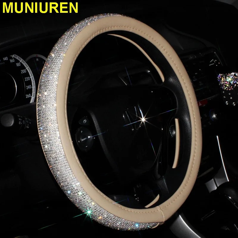 4 Color Luxury Crystal Car Steering Wheel Covers for Women Girls Leather Rhinestone Covered Steering-Wheel Interior Accessories 4 Color Luxury Crystal Car Steering Wheel Covers for Women Girls Leather Rhinestone Covered Steering-Wheel Interior Accessories