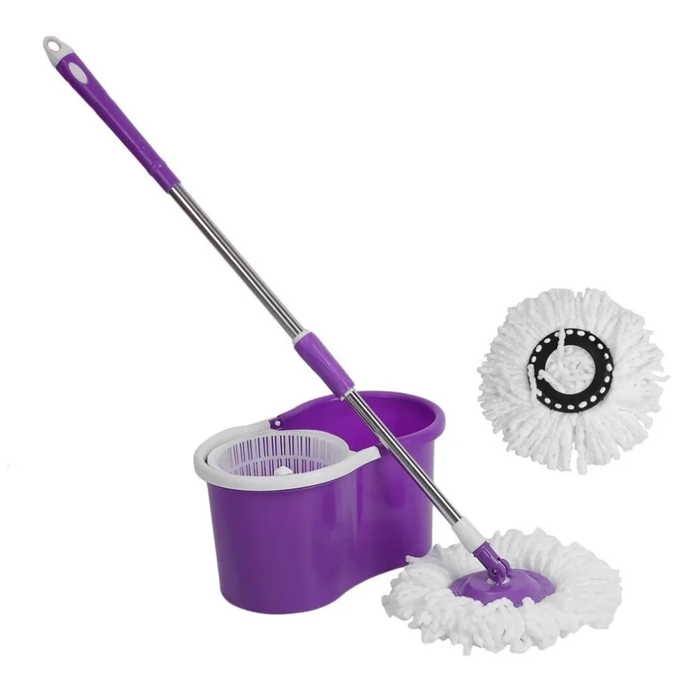 

Stainless Steel Rod Floor Moping Plastic Spin Dry Bucket With 2 Mop Heads 360 Degree Spin Pedal Rotation House Cleaning Mop