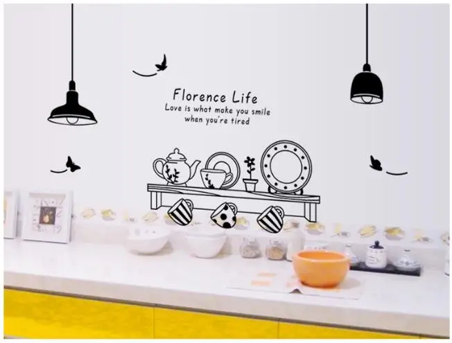 Warm and Romantic Black and White Chandelier Kitchen Wall Stickers Restaurant Kitchen Sofa Background Decoration Wall Stickers