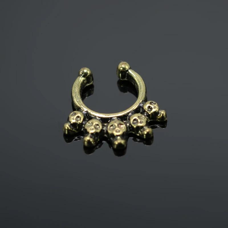 

Skull New Cheap Fake Septum Clicker On Nose Faux Hoop Rings Cheat Piercing Body Jewelry Bronze Alloy