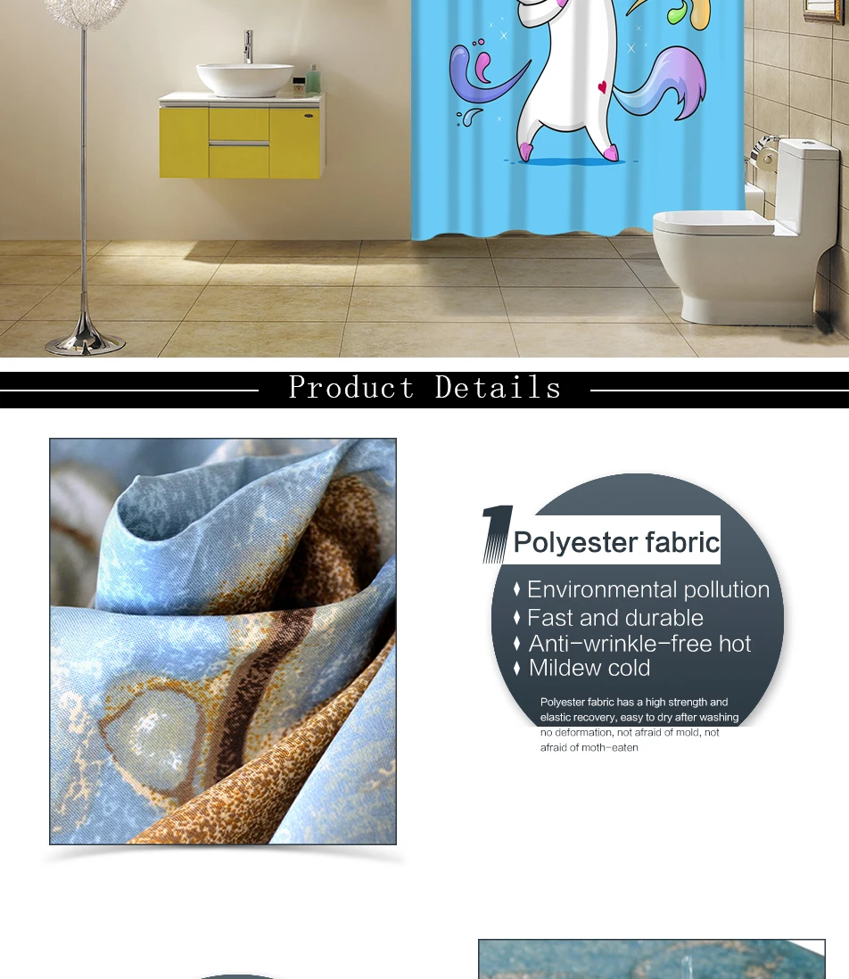 Rainbow Fart Fat Unicorn Bathtub Curtain Plastic Rings Hooks Mildew Resistant Polyester Shower Curtain Mat Set