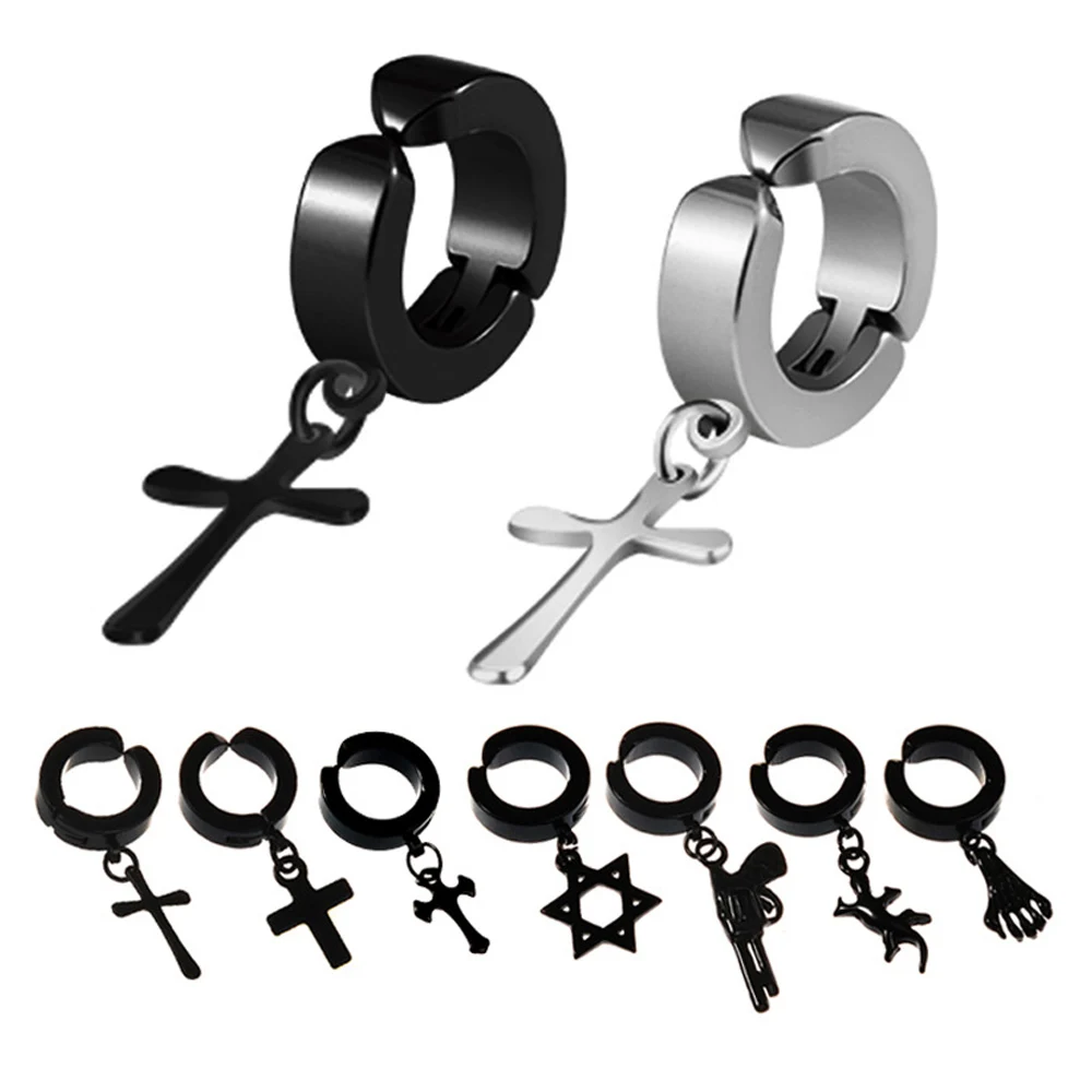 

1Pair Women Man Stainless Titanium Ear Clip No Piercing Hole Fake ring