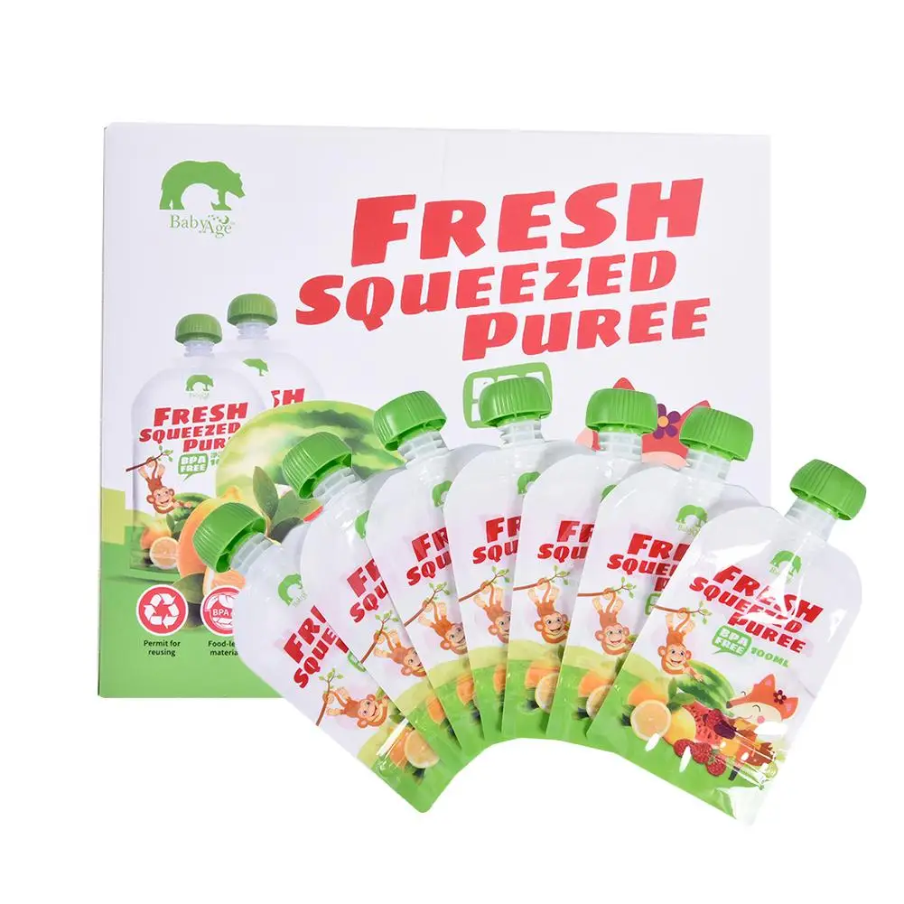 

8 Pack/set Baby Reusable Food Supplement Bag Homemade Puree Portable Fruit And Vegetable Food Pouch