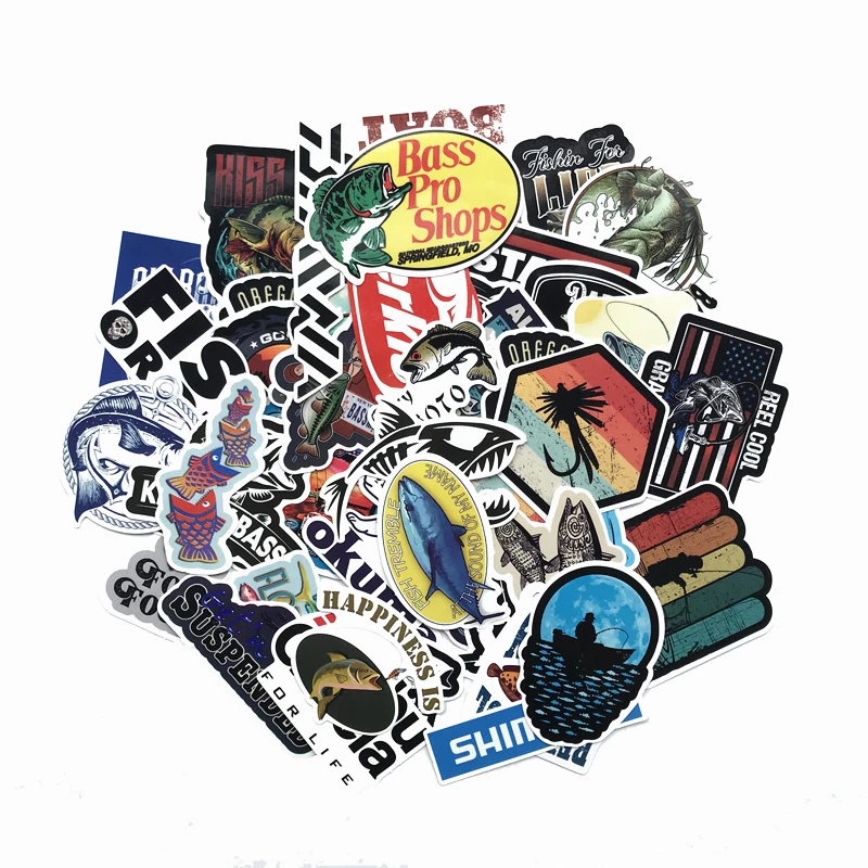 50/65 قطعة مضحك صياد الذهاب الصيد ملصقات لأجهزة الكمبيوتر المحمول حقيبة لوح التزلج اللعب ملصق مضاد للمياه