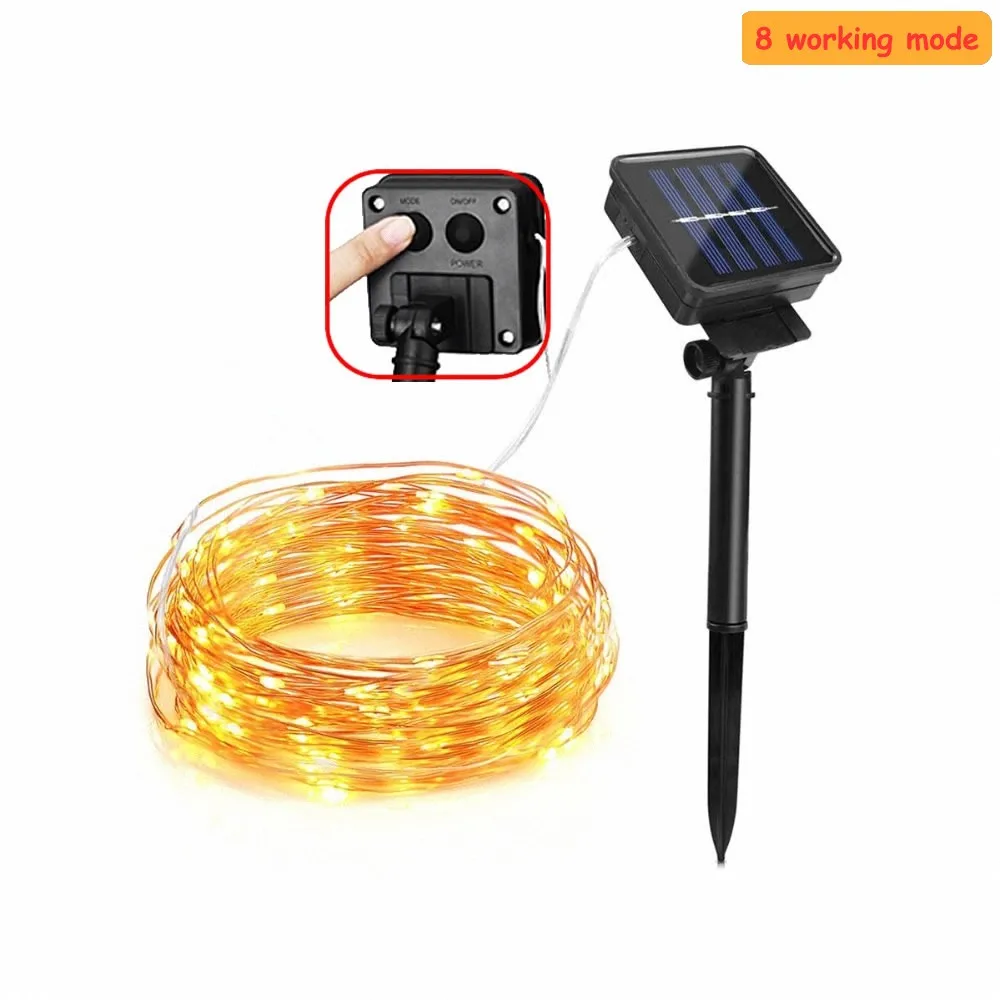 

8 mode5M 50LEDs/ 10M 100LEDs/20M 200LEDs solar powered LED Copper Wire lighting Outdoor holiday Garden party Christmas decoratio