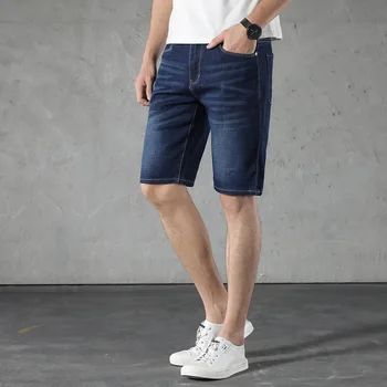 

Summer Mens Soft Denim Silm fit Knee Length Cargo Jean Short Big Size 40 42 44 46 48 Blue Jeans Short For Men