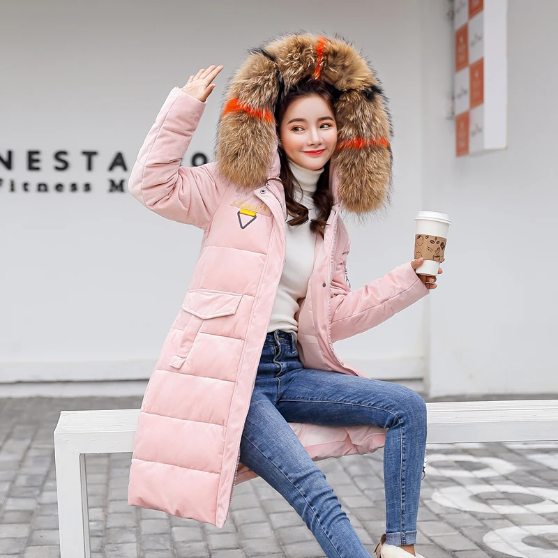 2018 nueva moda cálida espesar chaqueta de invierno de las mujeres con piel de terciopelo con capucha de mujer para mujer abrigo prendas Parka larga - 3