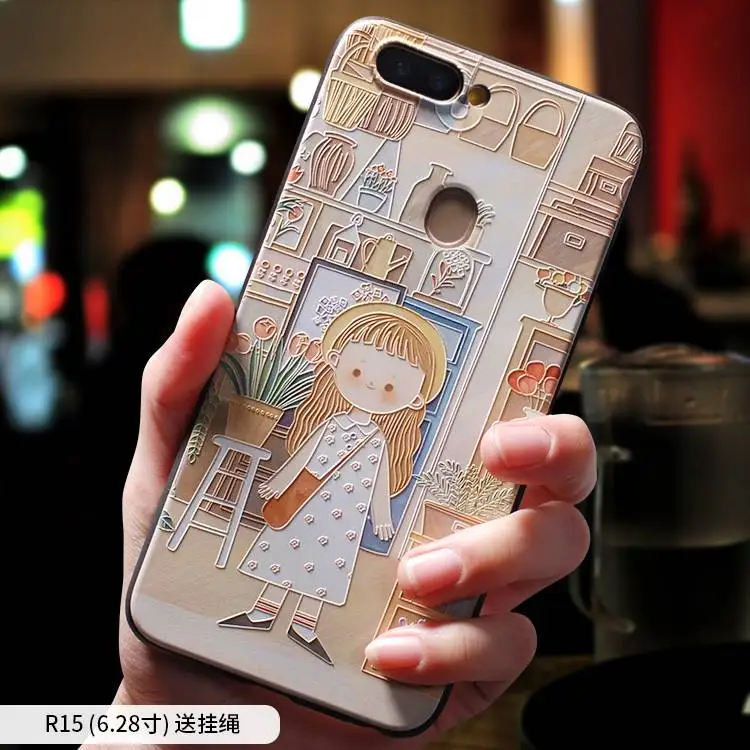 

Hong Kong Retro street small girl sketch oil painting embossed Relief case For OPPO R15 , R15 Dream case cover OPPOR15