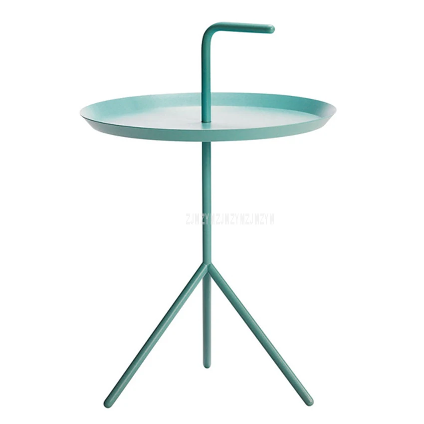 Креативный Мини Круглый Чайный журнальный столик в скандинавском стиле, металлический современный минималистичный домашний Железный столик для спальни, маленькая прикроватная тумбочка с ручкой - Цвет: S-Blue