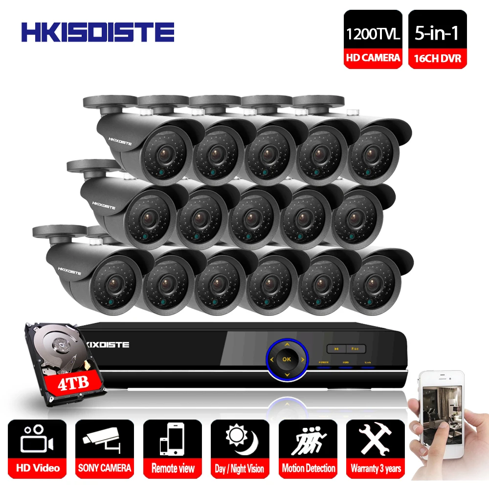 HKIXDISTE 16CH система наблюдения AHD 1080P CCTV DVR комплект 16 каналов HDMI SONY 1200TVL Камера Наборы