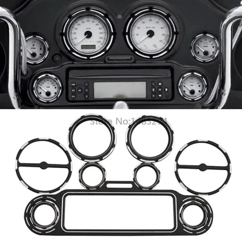 

9 x Aluminum Inner Fairing Trim Burst Guage Panel Covers Radio Bezel Stereo Accent Trim Ring For Street Tri Glide FLHT/X 96-13