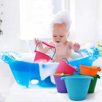 

Children Baby Shower Bucket Shower Bath Beach Toy Handheld Folding Silicone Barrel Pouring Water Sand Kids Gift