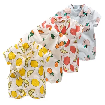 

Newborn baby short sleeve jumpsuit summer printed fruit cotton hemp short clothes