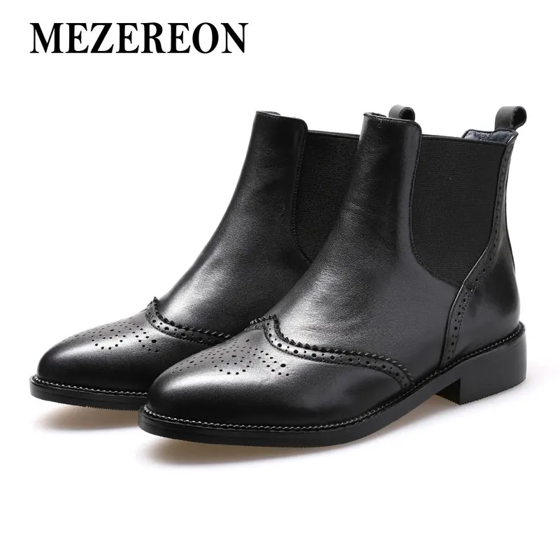 Mezeroon/большой размер 43; женская обувь с эластичными лентами; ботильоны; женские зимние ботинки из натуральной кожи; обувь «Челси»; zapatillas mujer