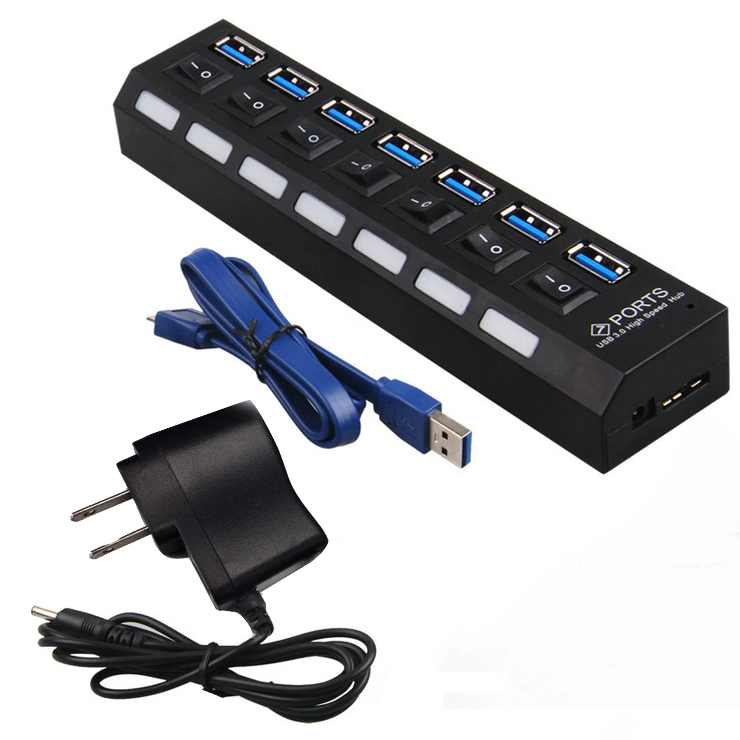 VONETS 7-Порты Мульти USB 3,0 концентратор адаптер питания разветвитель Зарядное устройство оснащено индивидуальными Мощность переключатель и светодиодный свет для портативных ПК штепсельная вилка стандарта США