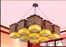 A1 Shipping the new modern Chinese style antique wood chandelier ceiling living room lamp rooms aisle lights classic sheepskin