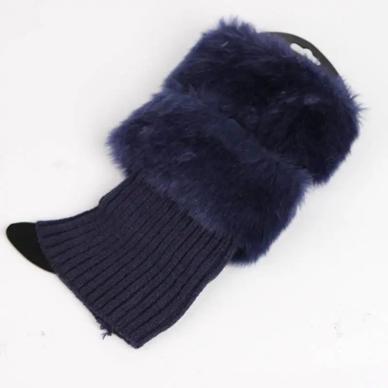 navy blue Зимний вязаный бюстгальтер, гетры, женские носки, теплые меховые носки, согревающие нарукавники - Цвет: navy blue