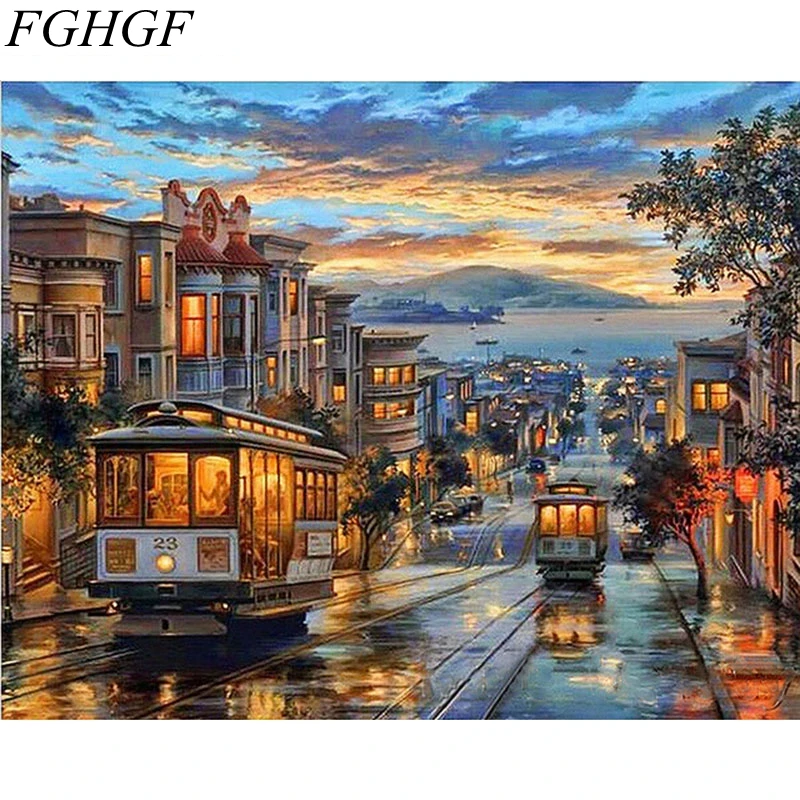 

FGHGF Frameless Europe Street Night Abstract Diy Painting By Numbers Handpainted Oil Painting Paint By Numbers For Living Room