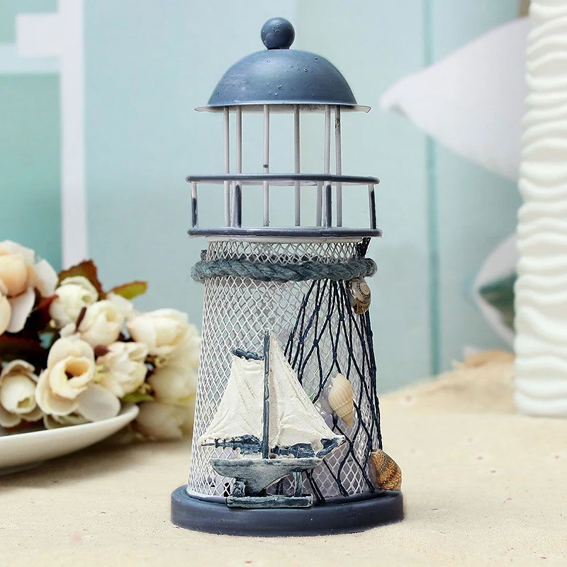 Fashion Lighthouse Iron Model Candle Holder Nautical Beach Ship Boat Design Candles Holder Home Garden Decors