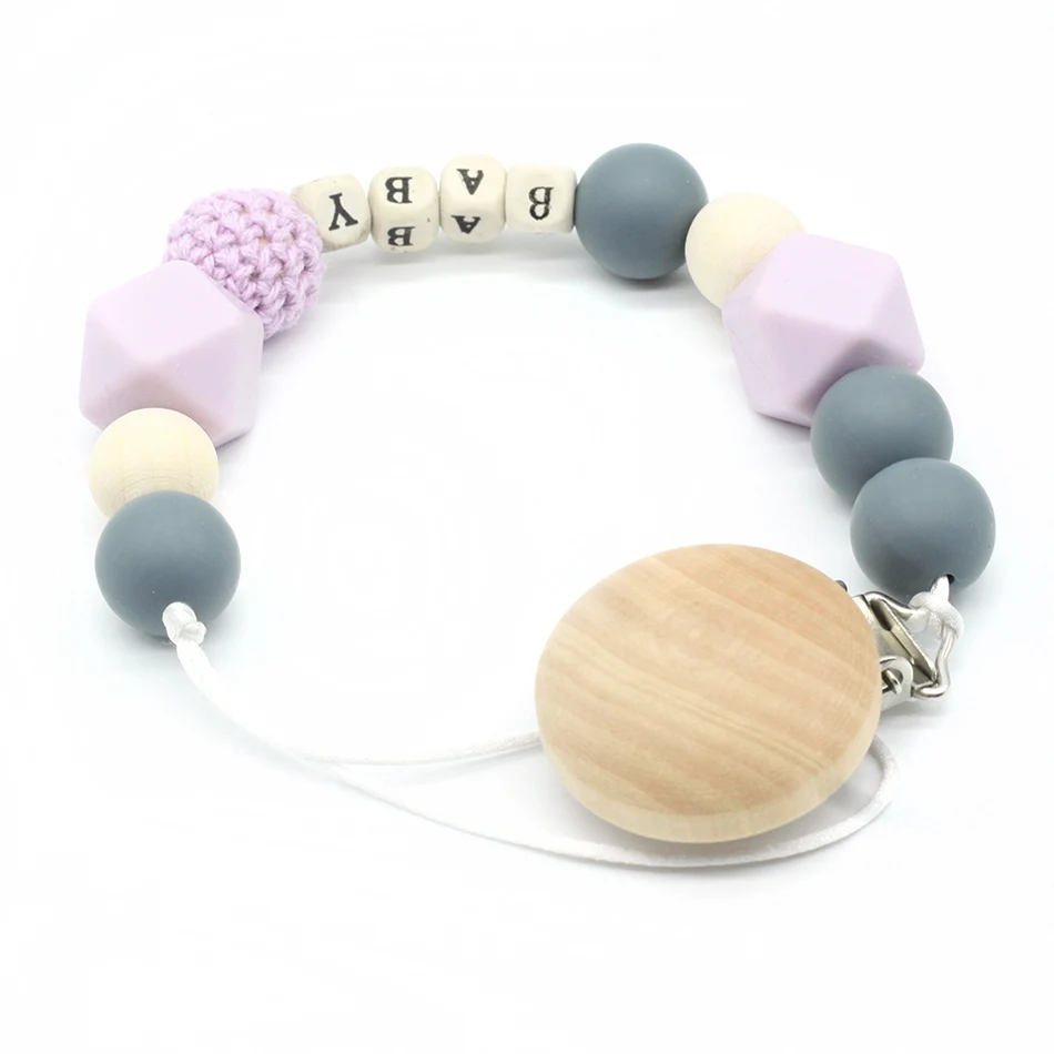 Personalized Name Silicone Bead Teething Pacifier Clip Wood Beads Nursing Clip Paci Clip Toy Binky Binkie Clip Baby Shower Gift