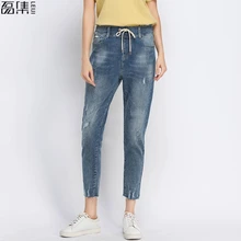 Рваные джинсы для женщин, шаровары с высокой талией размера плюс, шорты капри с завязками, обтягивающие женские джинсовые брюки-карандаш длиной до щиколотки