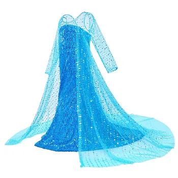 

Girls Elsa Elza Princess Dress Kids Bodice Sequined Long Gown with Cloak Children Snow Queen Halloween Party Cosplay Dress