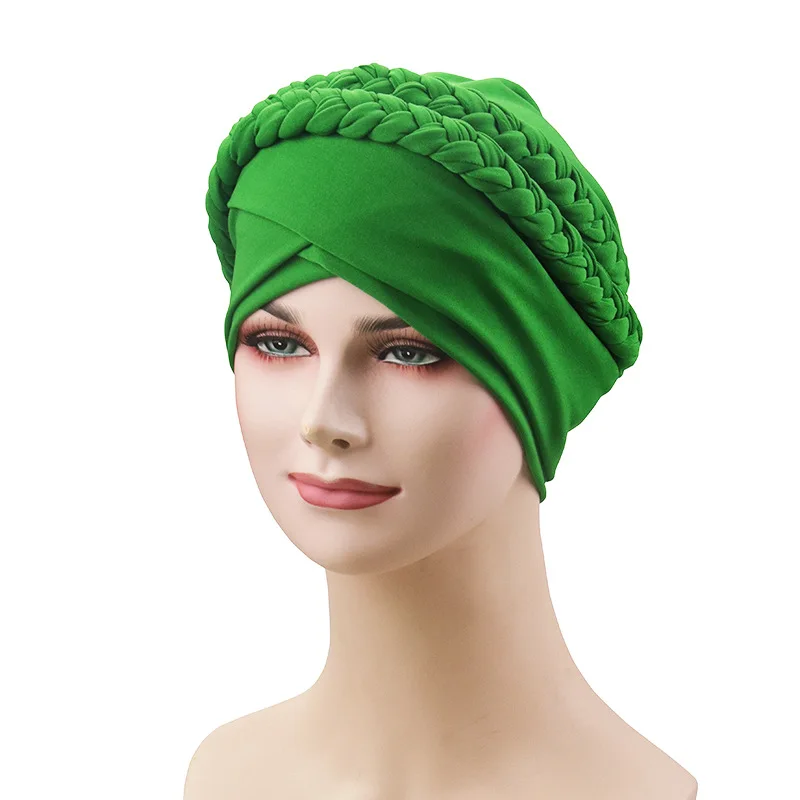 Мусульманские женщины Твист коса Шелковый Тюрбан шляпа шарф Рак шапка Хемо шапочка для химиотерапии хиджаб головные уборы головной убор аксессуары для волос - Цвет: Green