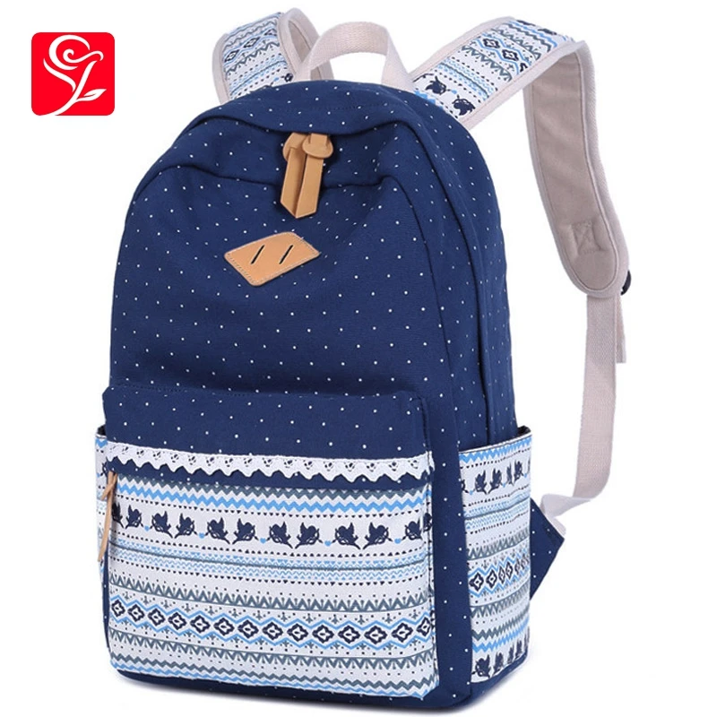 

Canvas Backpack Women Printing Preppy Style Shoulder Bag Laptop Backpack School Bags For Teenager Girls Bagpack-Blue