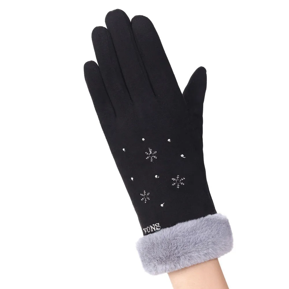 Женские перчатки Осень Зима варежки со снежинками harajuku вышитые перчатки теплые рукавицы полный палец рукавицы женские перчатки