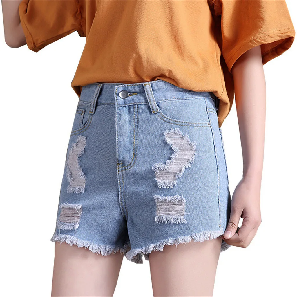 JAYCOSIN одежда Для женщин шорты свернувшись края эластичные летние джинсы женские шорты с высокой талией бахромой рваные с дырками джинсовые