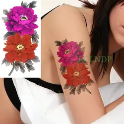 Водостойкая временная татуировка стикер цветки пиона и розы временная татуировка флэш-тату рука руки ноги назад татуаж для девушек женщин