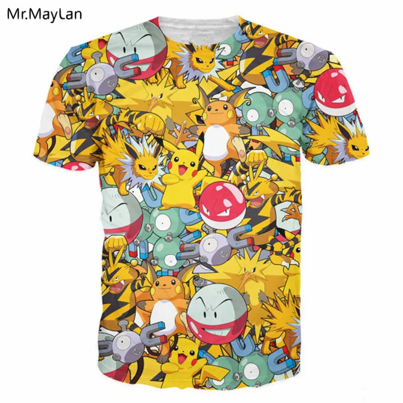 

3D Print Cartoon Pokemon Go Plus Cute Pikachu T shirt Men/Women Hip hop Tee tshirts Male Hipster Boy T shirts Clothes Drop ship