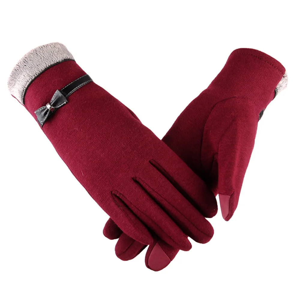 Женские милые перчатки с бантиком зимние теплые толстые рукавицы из кашемира полный палец перчатки женские# RN