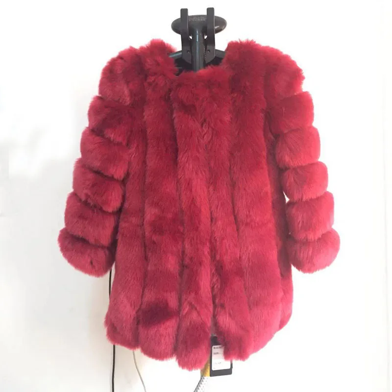 Женское зимнее пушистое пальто из искусственного меха, Высококачественная Толстая имитация меха лисы, женская теплая верхняя одежда - Цвет: Бургундия