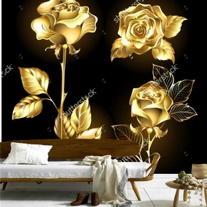 Lowered Rose Wallpaper,Set Of Gold, Shining Roses ,retro Pattern For The Living Room Bedroom Restaurant Background Wall Vinyl Wallpaper Lowered Rose Wallpaper,Set Of Gold, Shining Roses ,retro Pattern For The Living Room Bedroom Restaurant Background Wall Vinyl Wallpaper