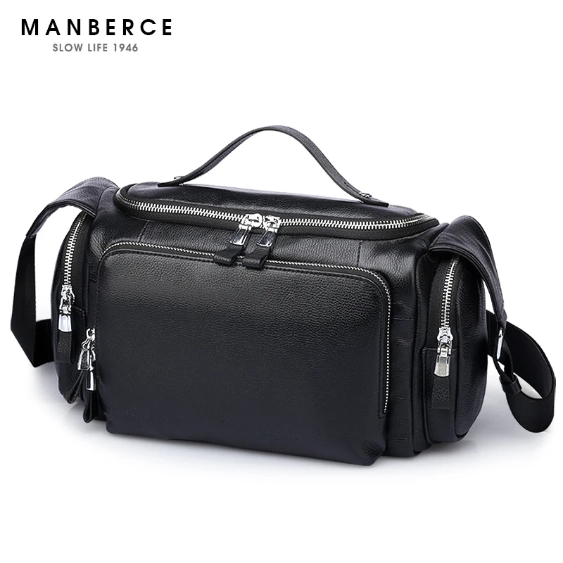 MANBERCE Brand font b Handbag b font Genuine font b Leather b font Men Shoulder Bags