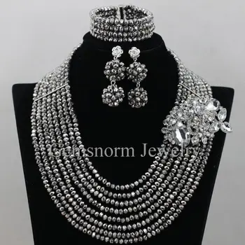 

Metallic Silver African Beads Jewelry Set Indian Fashion Jewelry Sets Women Present Jewelry Accessories 2017 Free Shipping WA400