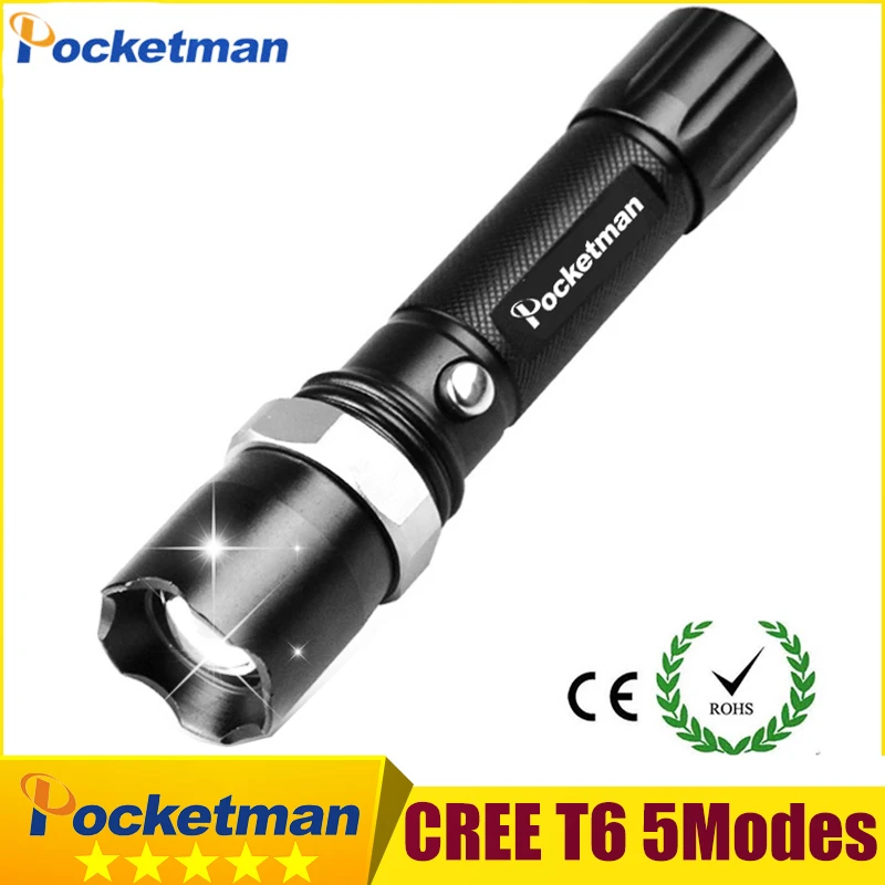 

High-quality Super bright Black FT17 3800LM Waterproof LED Flashlight 5 Modes Zoomable LED Torch linternas free shipping