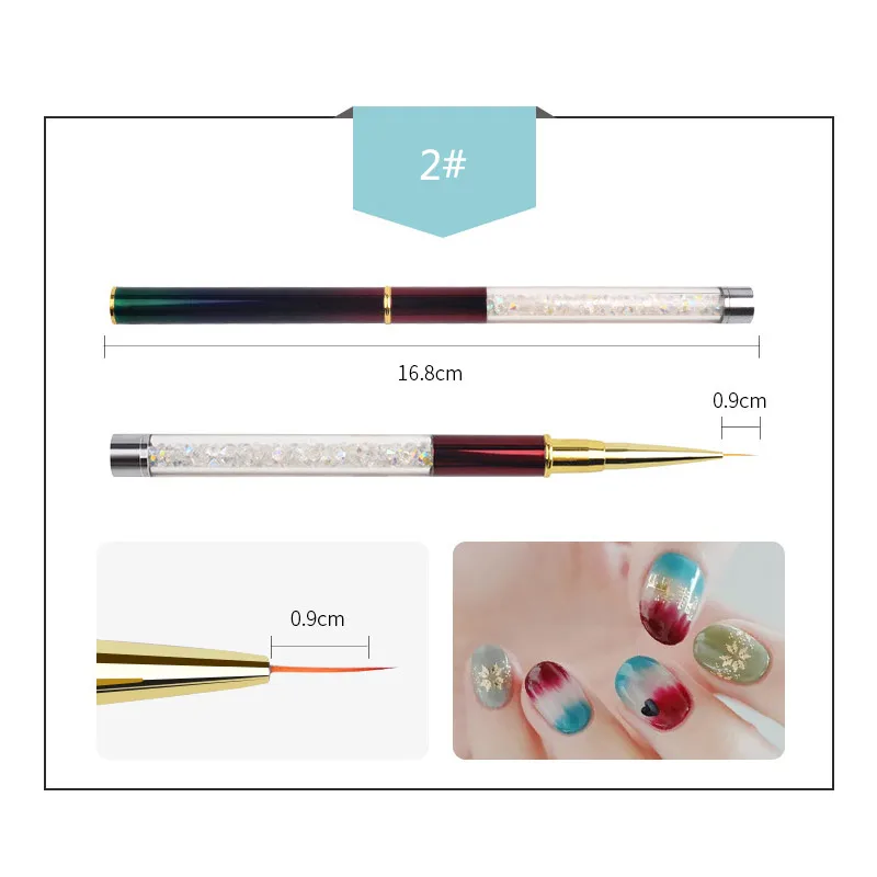 Стразы Ручка Кисть для дизайна ногтей акриловые кисти для УФ-геля лайнер сетка Рисование Живопись ручка французский дизайн ногтей инструменты для маникюра - Цвет: 0.9cm