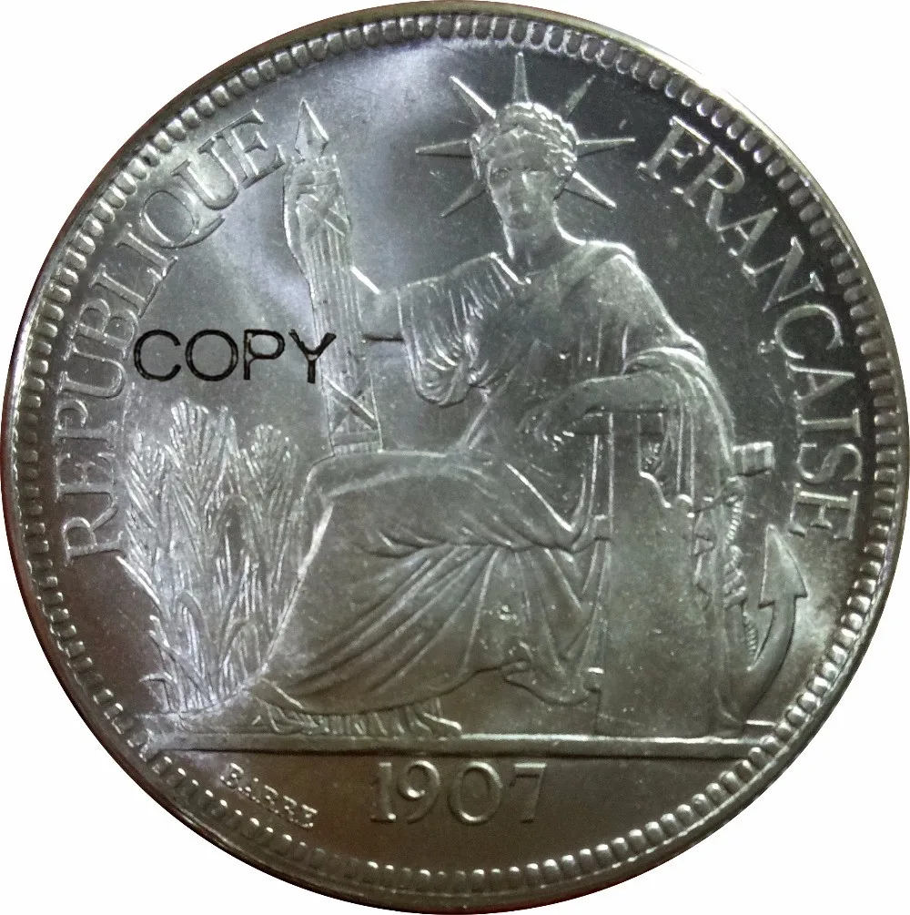 

French Indo china 1 Piastre 1907 A 90% Silver Copy Coins