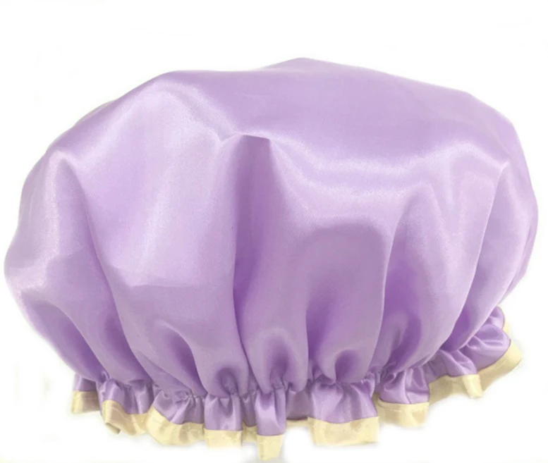 Шапочка для душа для взрослых, водонепроницаемый кружевной шампунь для волос, супер мягкая ткань, сухая шапочка для волос, кухонный колпачок для лампы против дыма - Цвет: Purple