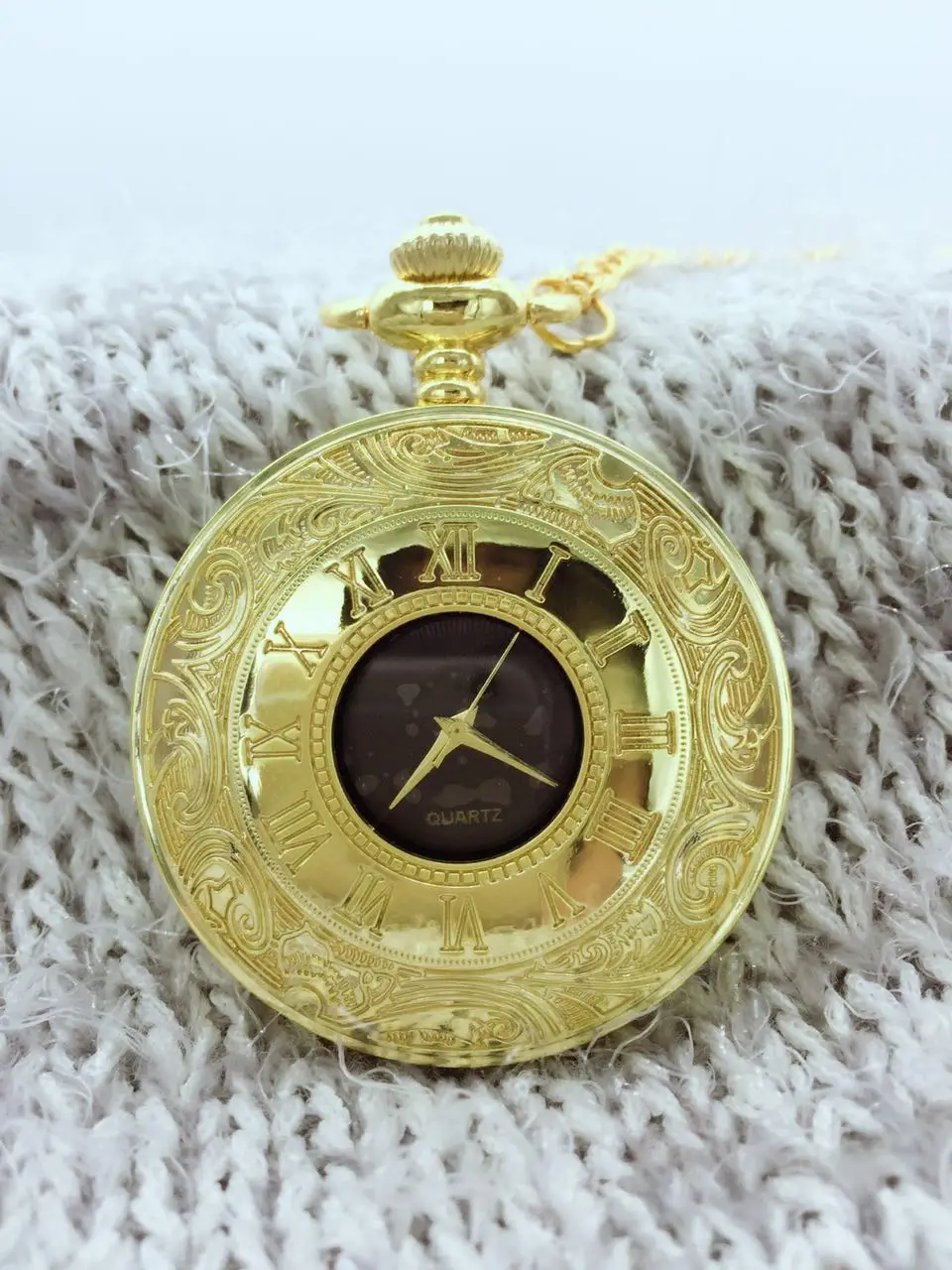 Vintage Roman Numerals Gold Pocket Watch Antique Steampunk Pocket