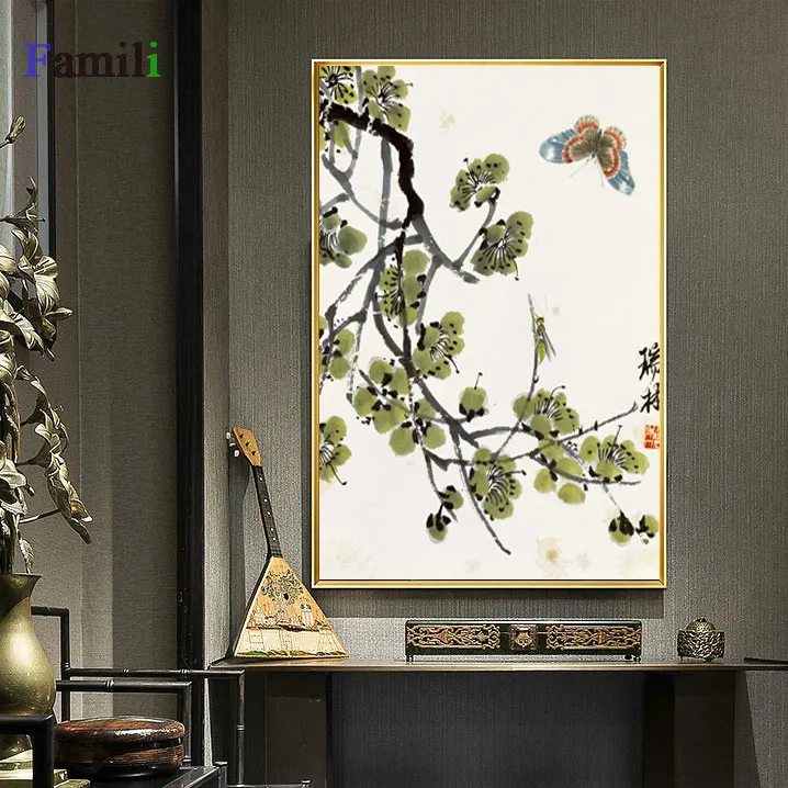 1 панель Qi baishi китайская живопись водяная Лилия и рыба холст картина принт постер